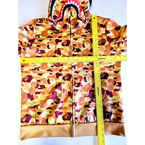 STREETWEAR CAMO SHARK FULL ZIP HOODIE SWEATSHIRT JACKET ORANGE YELLOW M 2368 - Picture 6 of 8